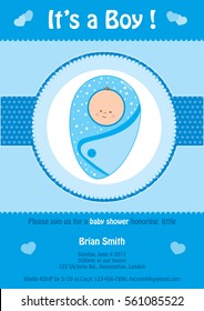Baby Shower, It's a boy blue invitation card,with cute baby