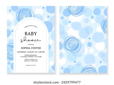 Baby Shower boy card design with abstract blue circles. It's a boy. Cute cards for baby shower, birthday, greetings, party invitation