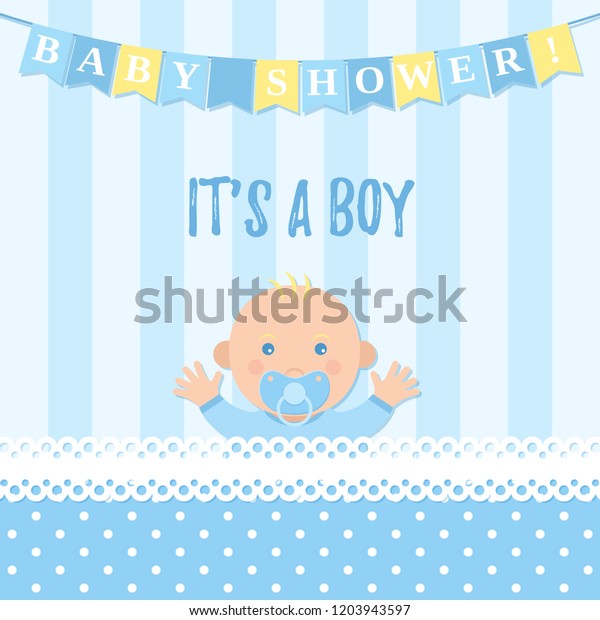 Baby Shower Boy Card Vector Sweet Stock Vector Royalty Free 1203943597