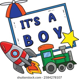 Baby Shower Its a Boy Cartoon Colored Clipart 