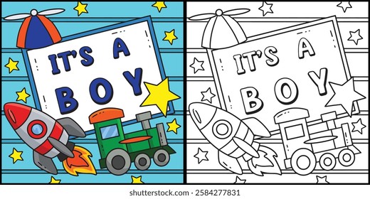 Baby Shower Its a Boy Coloring Page Illustration