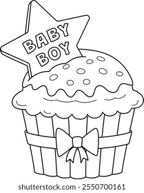 Baby Shower Baby Boy Cupcake Isolated Coloring 