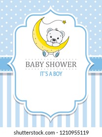 baby shower boy. Cute bear on the moon. Space for text