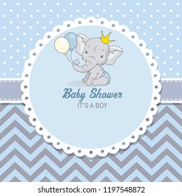 baby shower boy. Cute elephant with balloons. space for text