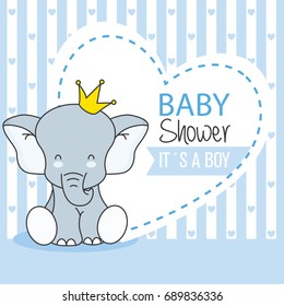 Baby Shower Boy. Cute Elephant With Crown