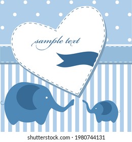 baby shower boy. Elephant with heart. Vector