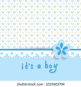 baby shower for a boy with a heart pattern and a lacy border