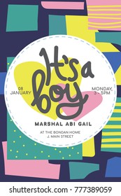 Baby Shower Boy Posters Invitation. Vector Template. Baby Shower Card with Abstract Background.