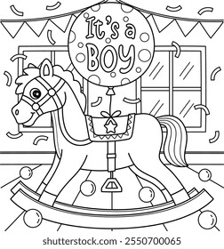 Baby Shower Its a Boy Rocking Horse Coloring Page 