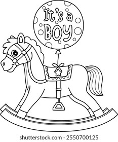 Baby Shower Its a Boy Rocking Horse Isolated 