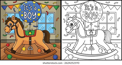 Baby Shower Its a Boy Rocking Horse Illustration 