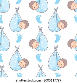 Baby shower boy seamless pattern. Vector kids background.