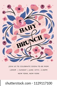 Baby Shower Brunch Invitation. Baby Shower Card. Baby Brunch Template Layout. Baby Shower Party Card