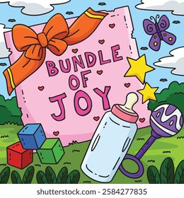 Baby Shower Bundle of Joy Colored Cartoon 