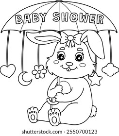 Baby Shower Bunny Girl Isolated Coloring Page