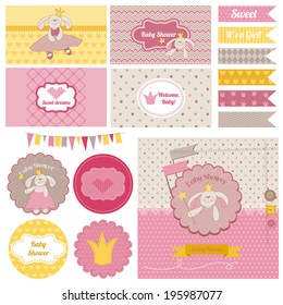 Baby Shower Bunny Party Set - for design and scrapbook - in vector