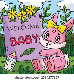 Baby Shower Bunny with a Plaque Colored Cartoon