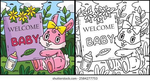 Baby Shower Bunny with a Plaque Illustration