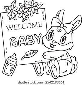 Baby Shower Bunny with Plaque Isolated Coloring