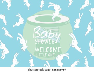 Baby shower, bunny set, vector illustration for newborn celebration greeting and invitation card or note. Happy birthday.