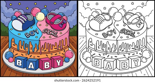 Baby Shower Cake Coloring Page Illustration 
