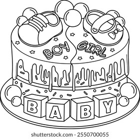 Baby Shower Cake Isolated Coloring Page for Kids