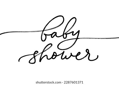 Babydusche Kalligrafie handschriftlich mit einer Linie. Vektorgrafik, einzeln auf weißem Hintergrund. Mono-Linienschrift mit Schlagstöcken. Baby Dusche Party Phrase für Banner, Einladung, Karte. 