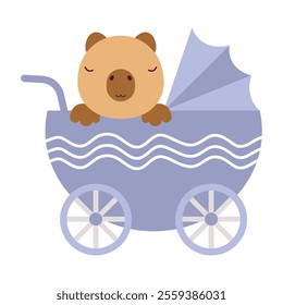 baby shower capybara in pram isolated