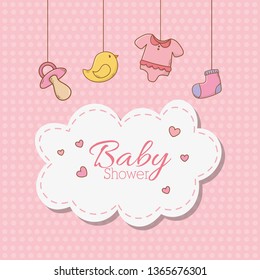 baby shower card with accessories hanging