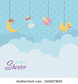 baby shower card with accessories hanging