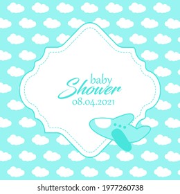 Baby Shower card with airplane and clouds