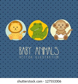 baby shower card with baby animals. vector illustration