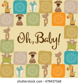 baby shower card with animals, vector format