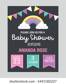 baby shower card annoucement with pennants and rainbow vector illustration