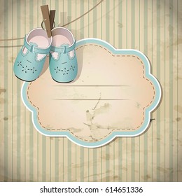 Baby shower card. Arrival card with place for your text. Blue