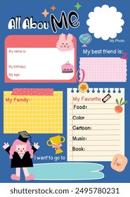 baby shower card, : back to school, Cute All about me, cute cartoon all about me and student, baby shower card, school all about me
