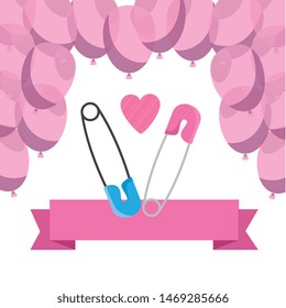 Baby Shower Card With Balloons Helium And Clothes Pin