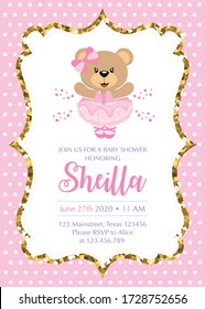 Baby shower card with bear ballerina