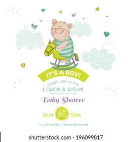 Baby Shower Card with Bear and Horse in vector