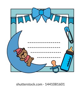 baby shower card with bear sleeping in moon