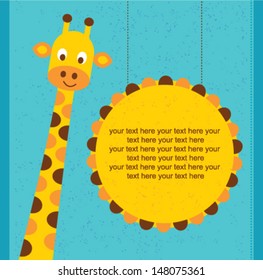 Baby shower card, birthday card with a giraffe. Vector illustration.
