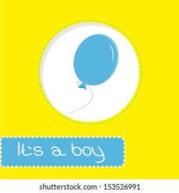 Baby shower card with blue balloon. It's a boy. Vector illustration.