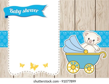 Baby shower card with blue stroller