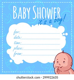 Baby Shower Card: It's a boy! Blank Baby Shower Invitations for Boy in blue tones