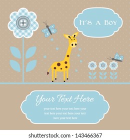 baby shower card for baby boy, button flowers with giraffe.Vector eps10 , illustration. 