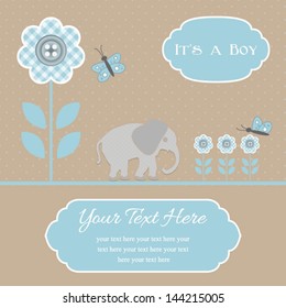 baby shower card for baby boy, button flowers with elephant.Vector eps10 , illustration.