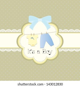 baby shower card for baby boy, with clothing.Vector eps10 , illustration.