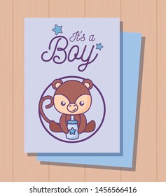 baby shower card it is a boy with cute monkey