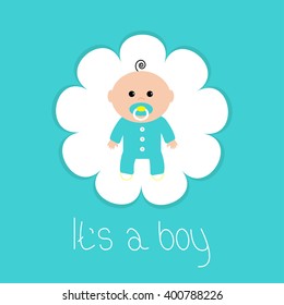 Baby shower card. Its a boy. Flower frame. Flat design style. Vector illustration