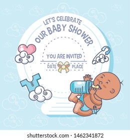 baby shower card with boy and set icons